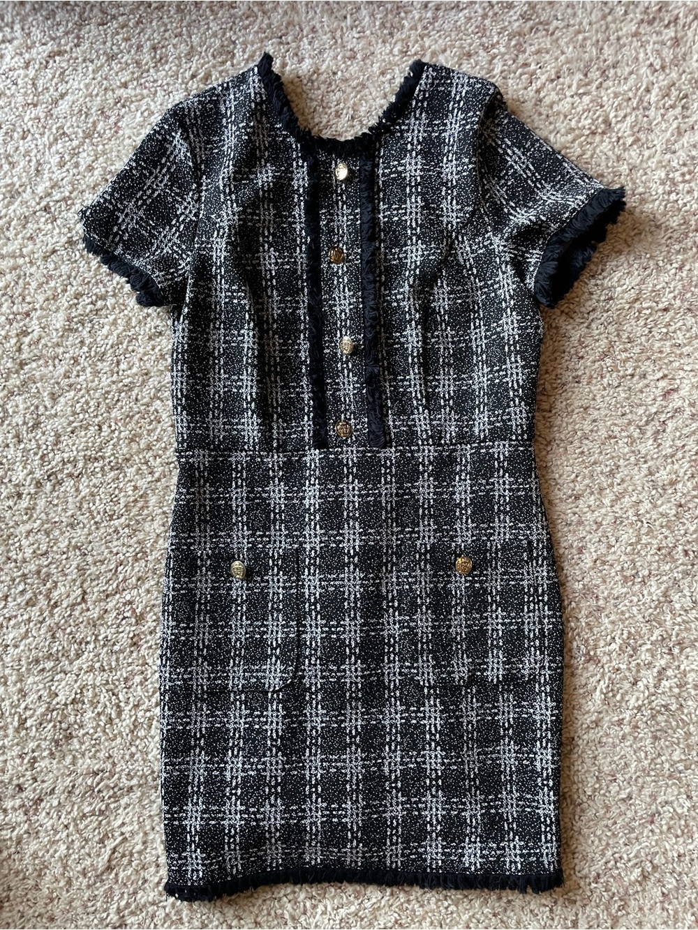 EXPRESS Women’s Black & White Tweed Short Sleeve Dress Size Medium